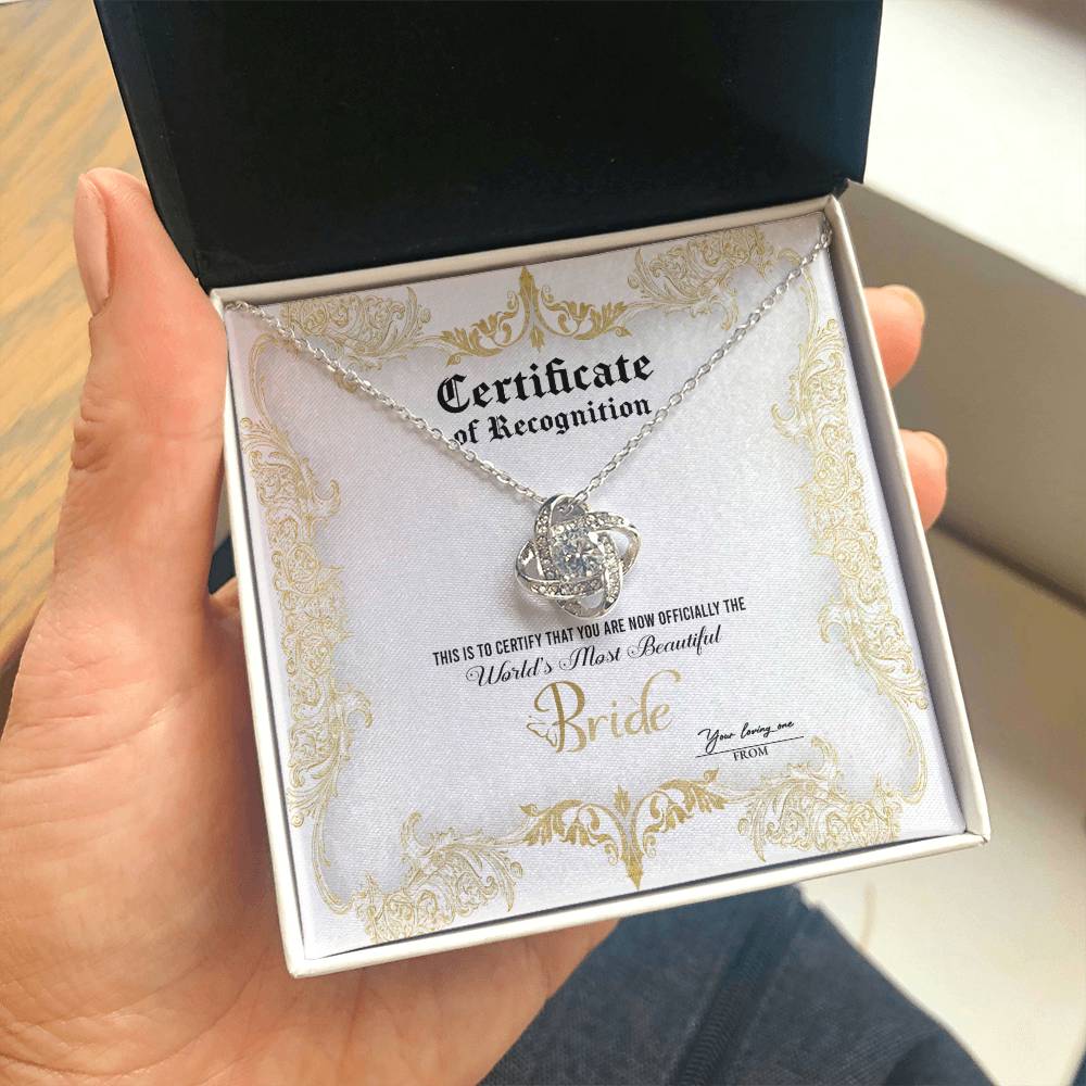 Bride Certificate Of Achievement Love Knot Necklace