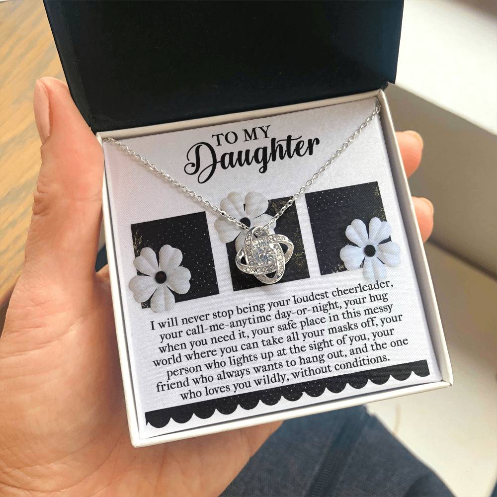 Daughter Loudest Cheerleader Love Knot Necklace