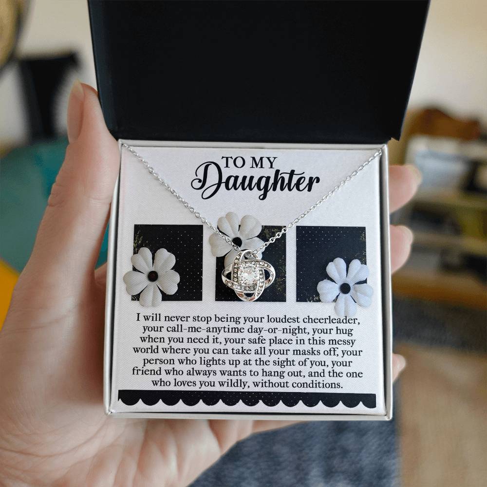 Daughter Loudest Cheerleader Love Knot Necklace