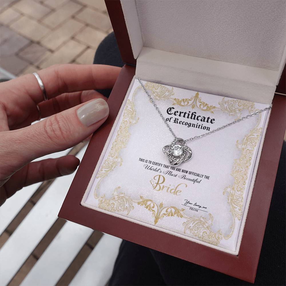 Bride Certificate Of Achievement Love Knot Necklace