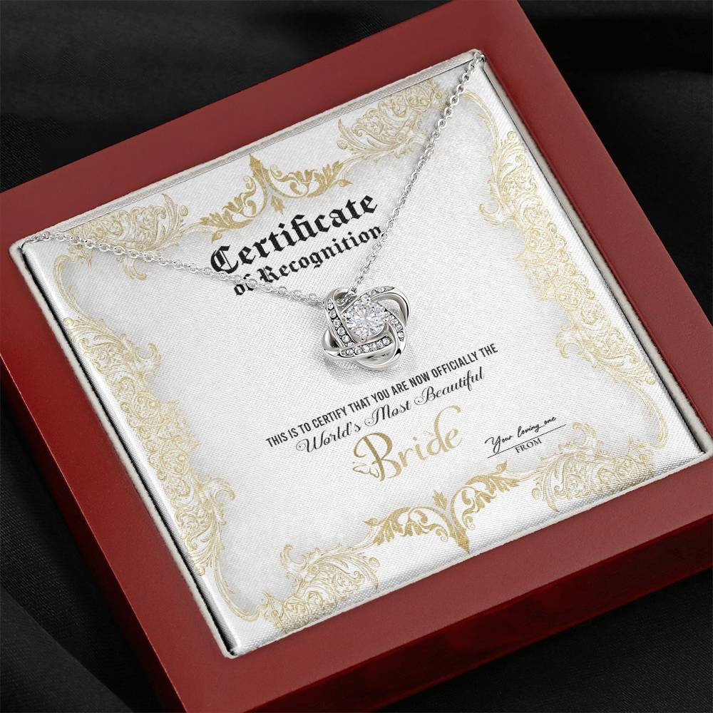 Bride Certificate Of Achievement Love Knot Necklace