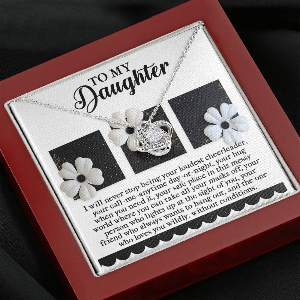 Daughter Loudest Cheerleader Love Knot Necklace