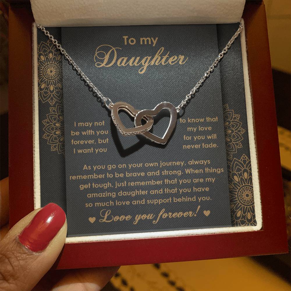 Daughter Brave And Strong 2 Interlocking Hearts Necklace
