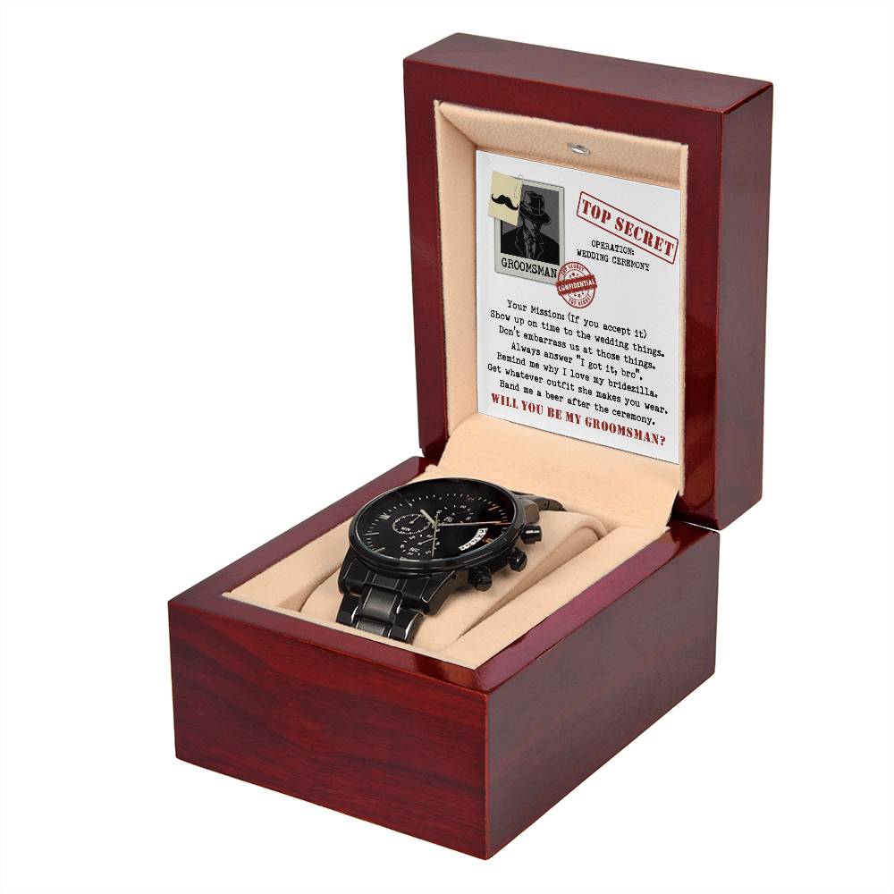 Groomsman Top Secret Black Chronograph Watch