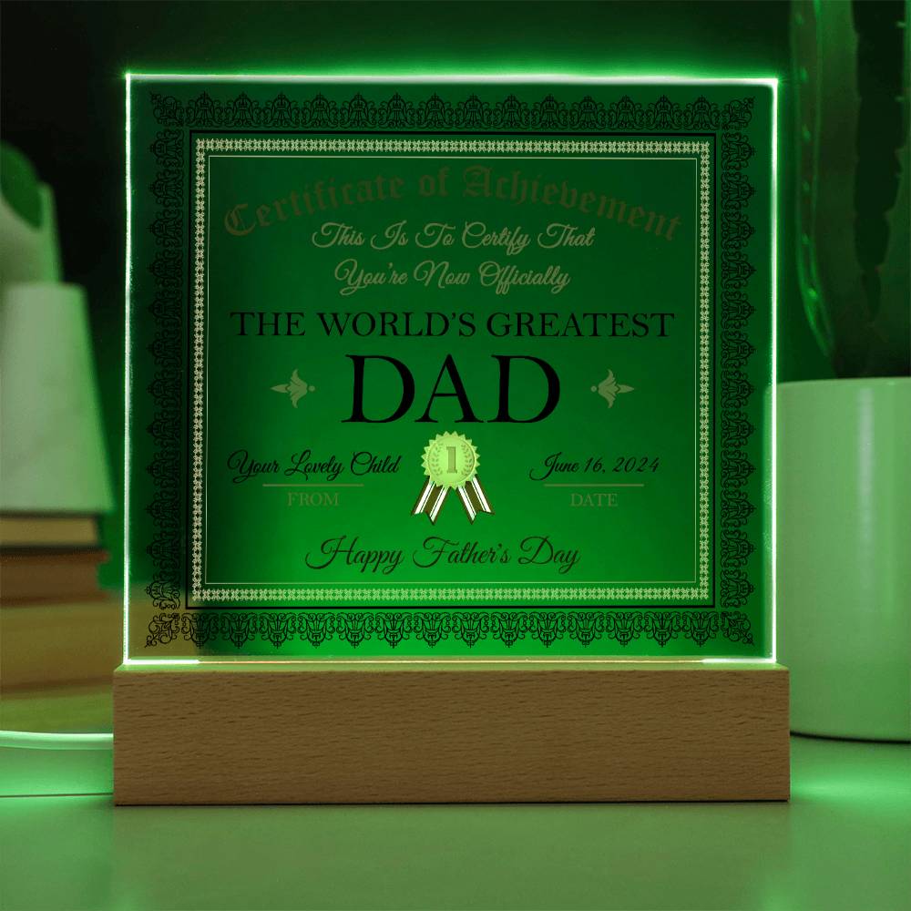 Worlds Greatest Dad Certificate - Acrylic Square