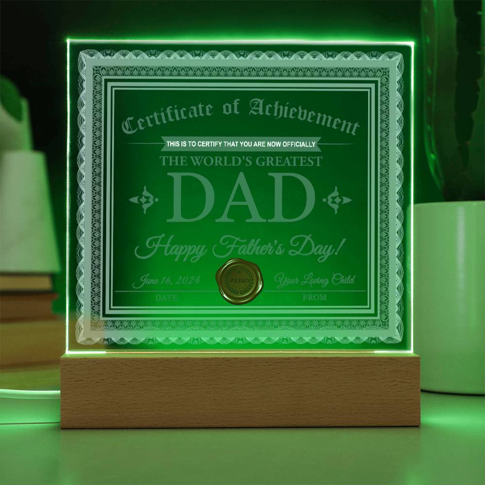 Dad Certificate Of Achievement - Acrylic Square