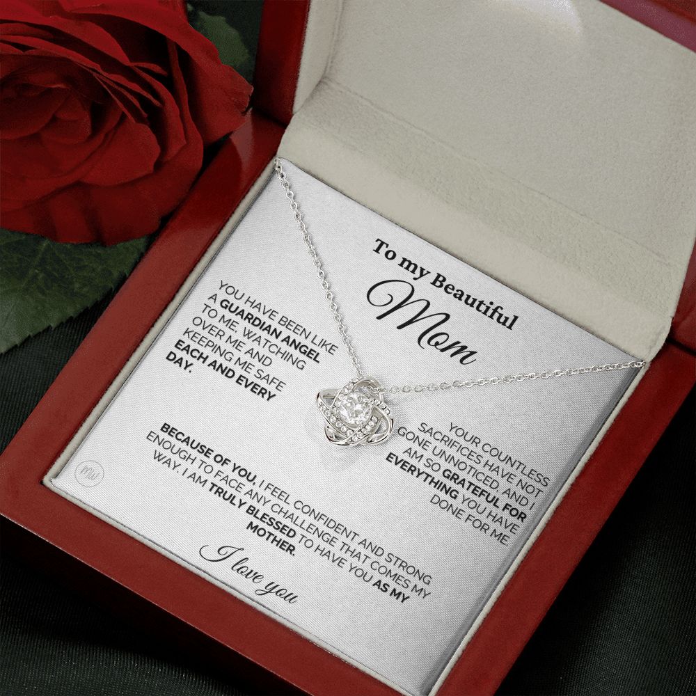 Mom Guardian Angel Silver Love Knot Necklace
